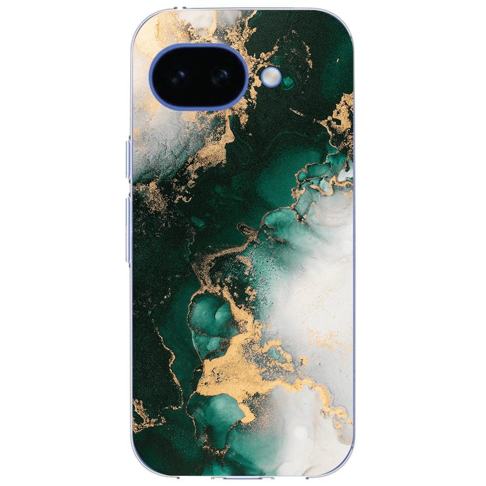 Detail van de groene marmerprint op het Marmer Groen hoesje voor de Google Pixel 10a