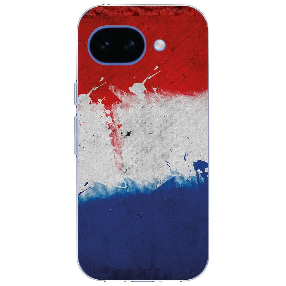 Google Pixel 10a met Nederlandse Vlag hoesje, close-up van de vlagprint