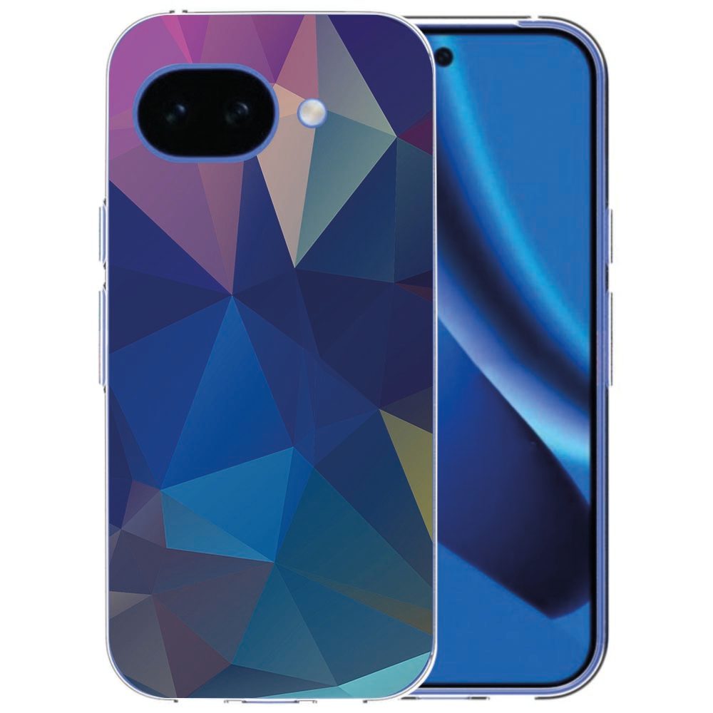Siliconen hoesje Polygon Dark om een Google Pixel 10a met donker geometrisch veelhoekenpatroon