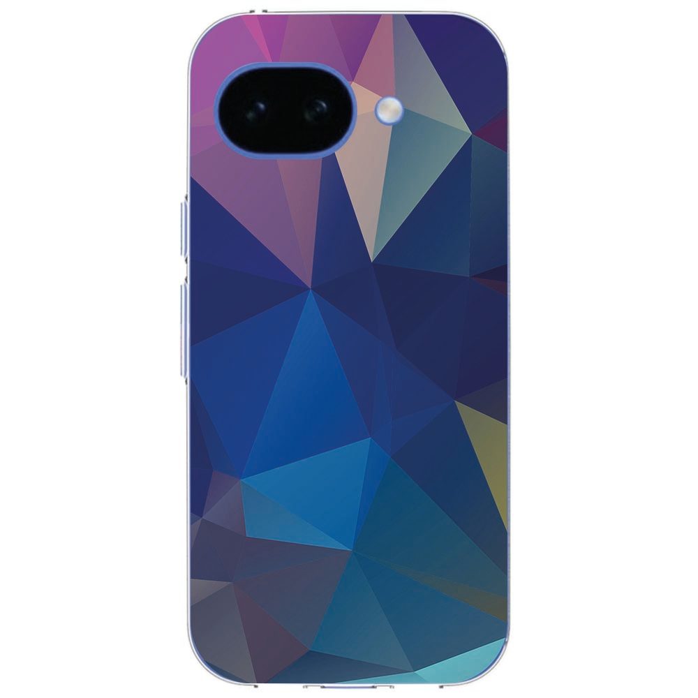 Zijaanzicht van de Google Pixel 10a in het Polygon Dark hoesje met transparante randen