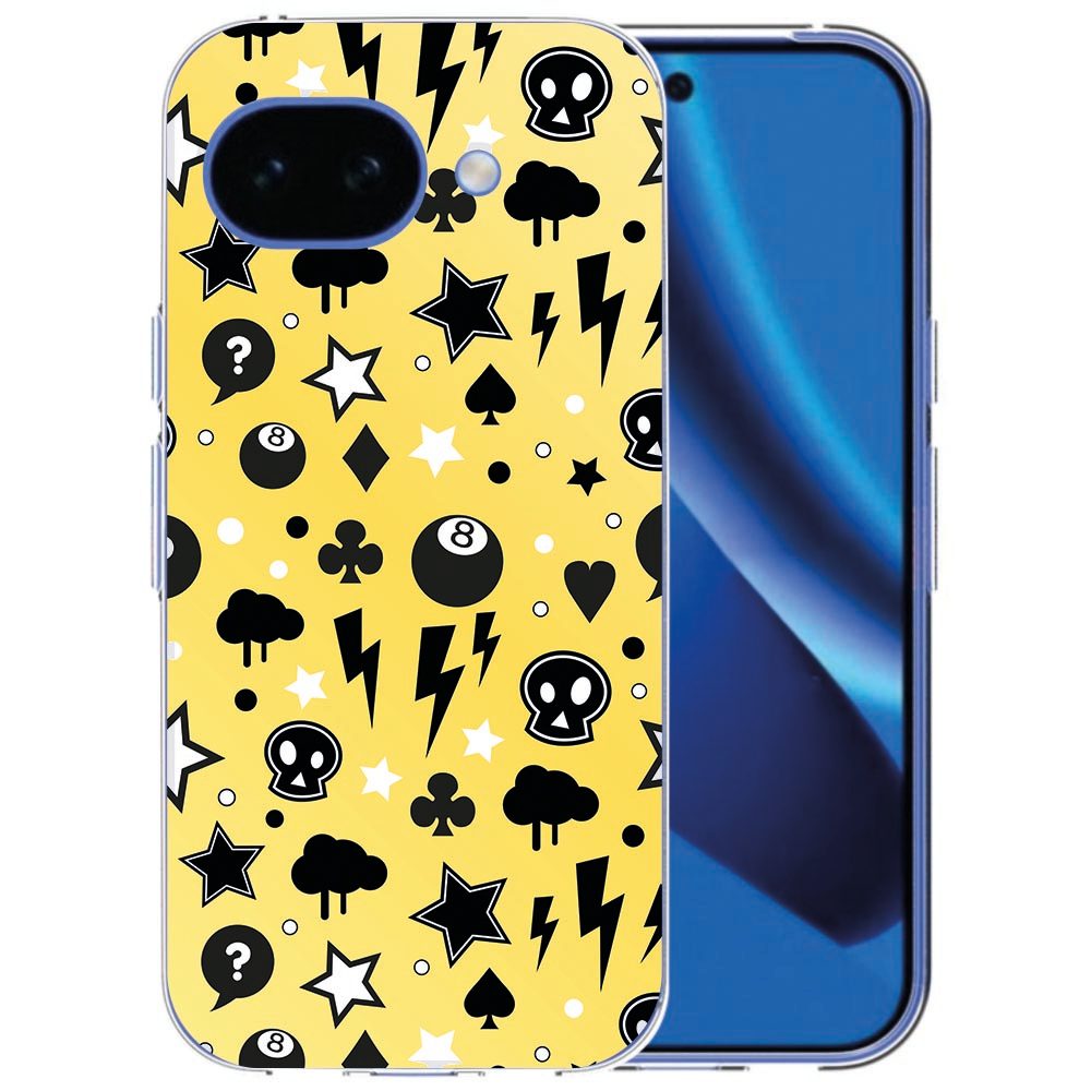 TPU hoesje Punk Yellow voor de Google Pixel 10a met rauwe gele punkprint op de achterkant