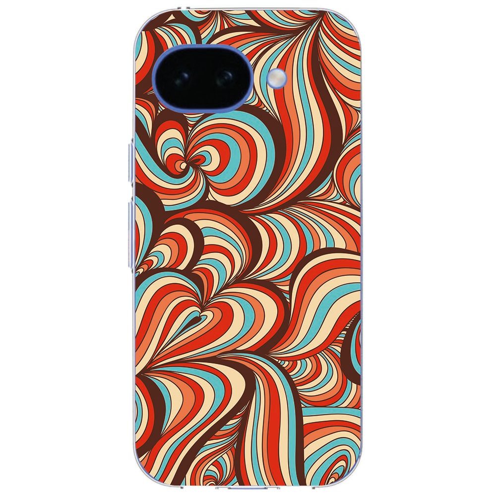 Google Pixel 10a met Retro siliconen hoesje van opzij, detail van patroon en verhoogde randen
