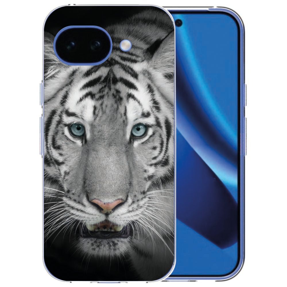 Siliconen hoesje voor de Google Pixel 10a met oranje-zwarte Tijger print