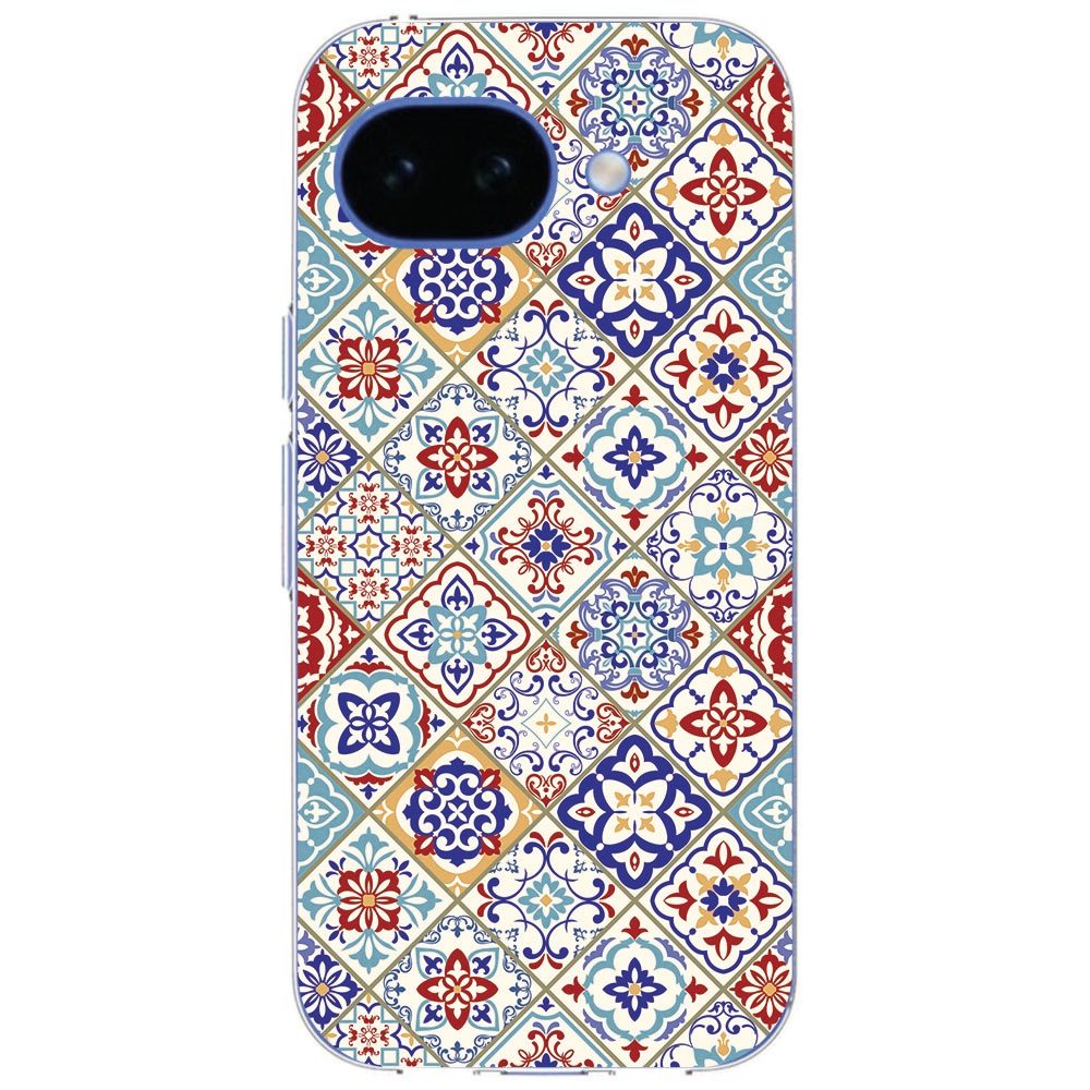 Close-up van de gekleurde tegeltjes op het Tiles Color hoesje voor de Google Pixel 10a