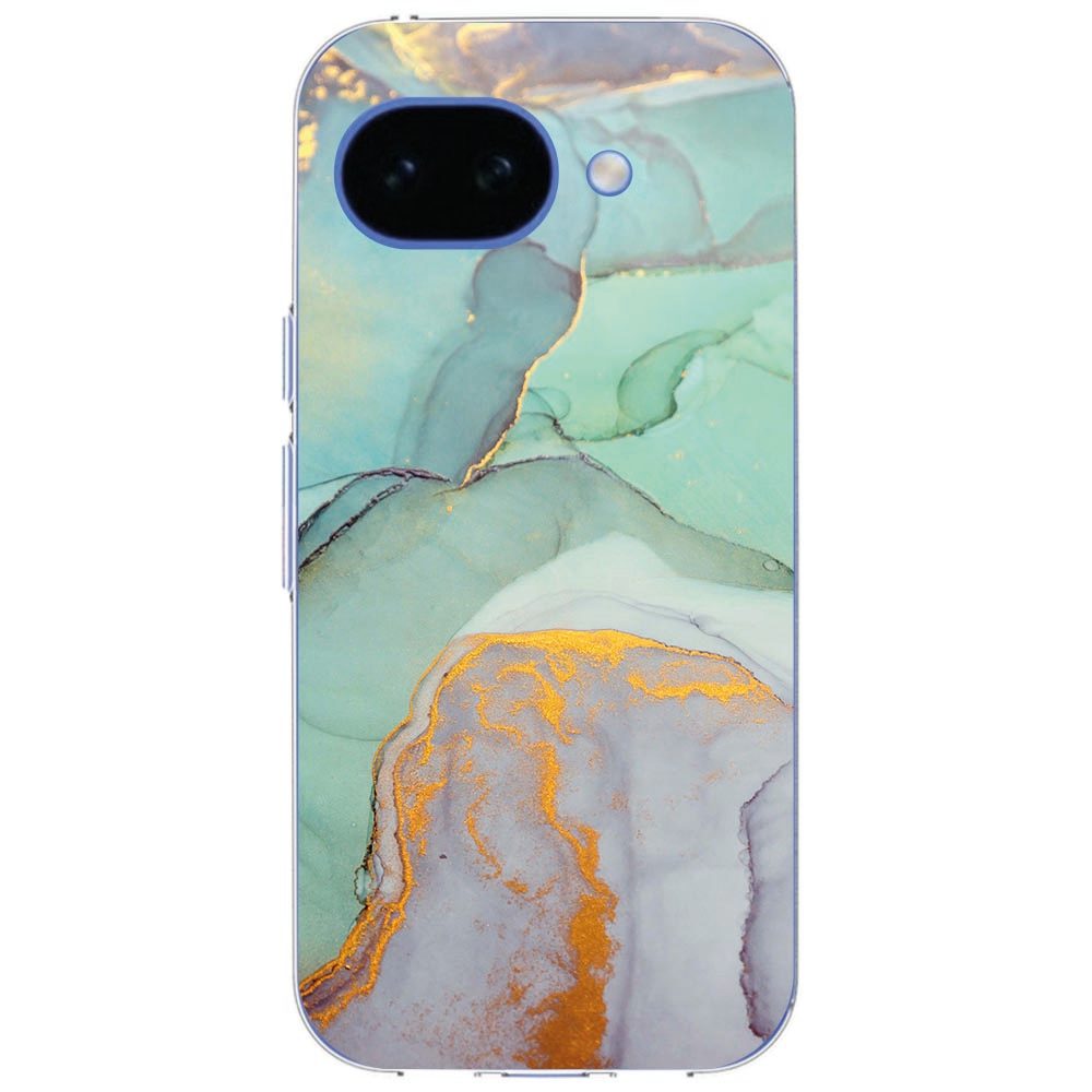 Zijaanzicht van de Google Pixel 10a met Watercolor Mix hoesje en vrije USB-C-poort
