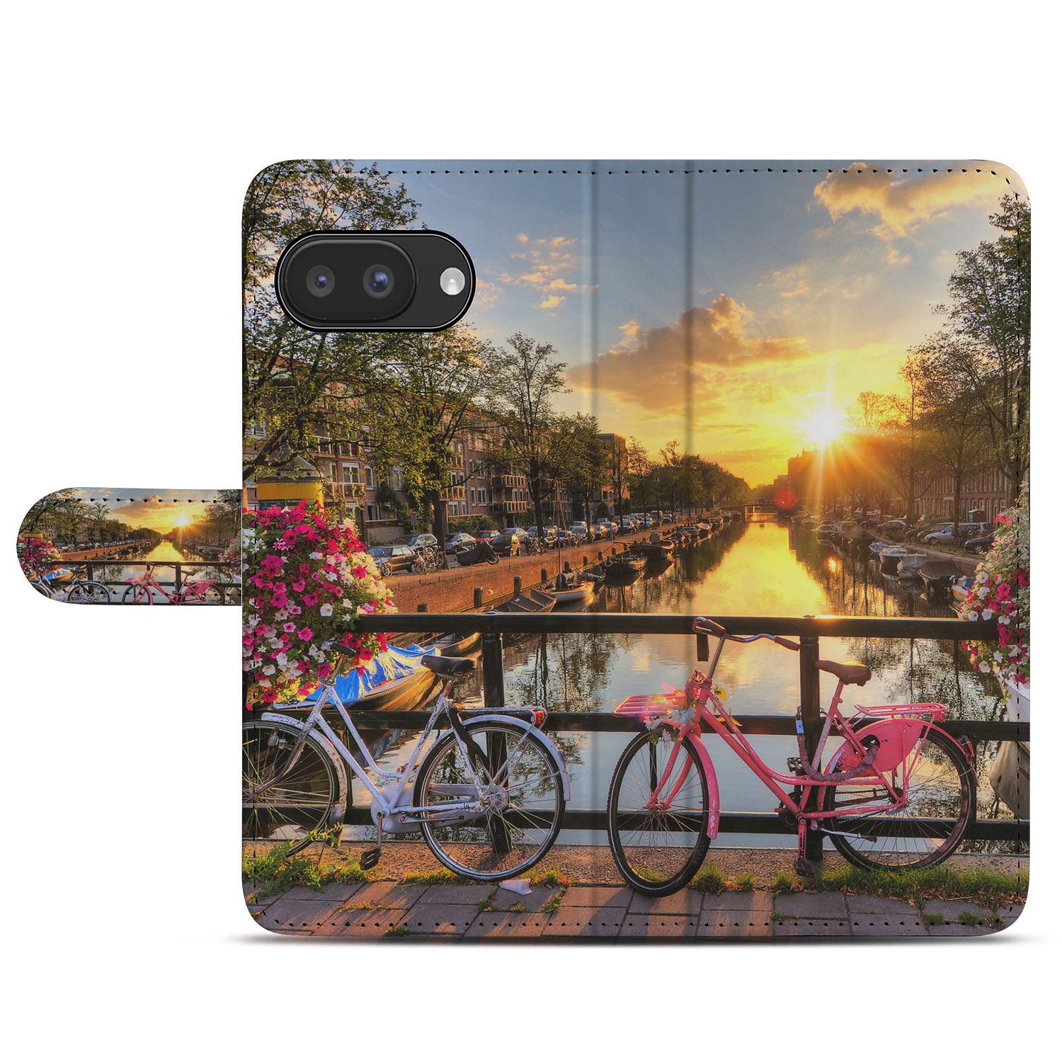 Google Pixel 9a Book Case & Portemonnee Hoesje Amsterdamse Grachten decoratie fietsen Amsterdam