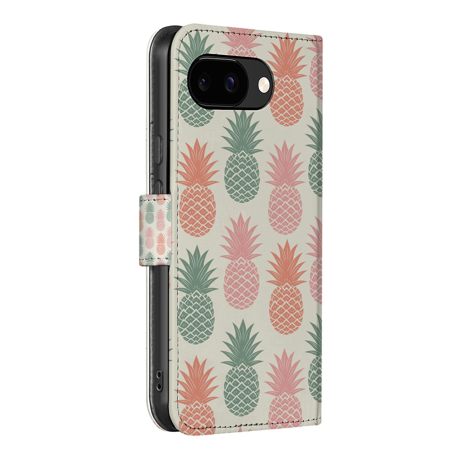Ananas VibeBook Google Pixel 9a Book Case En Portemonnee Hoesje ananasprint zijaanzicht