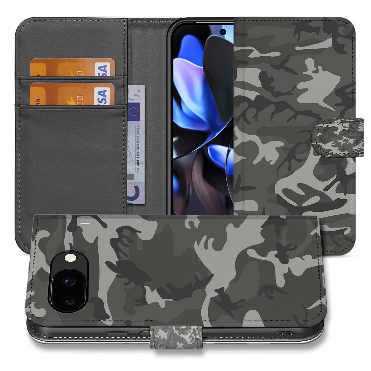 Army Light Google Pixel 9a Portemonnee Hoesje camouflage design voorzijde