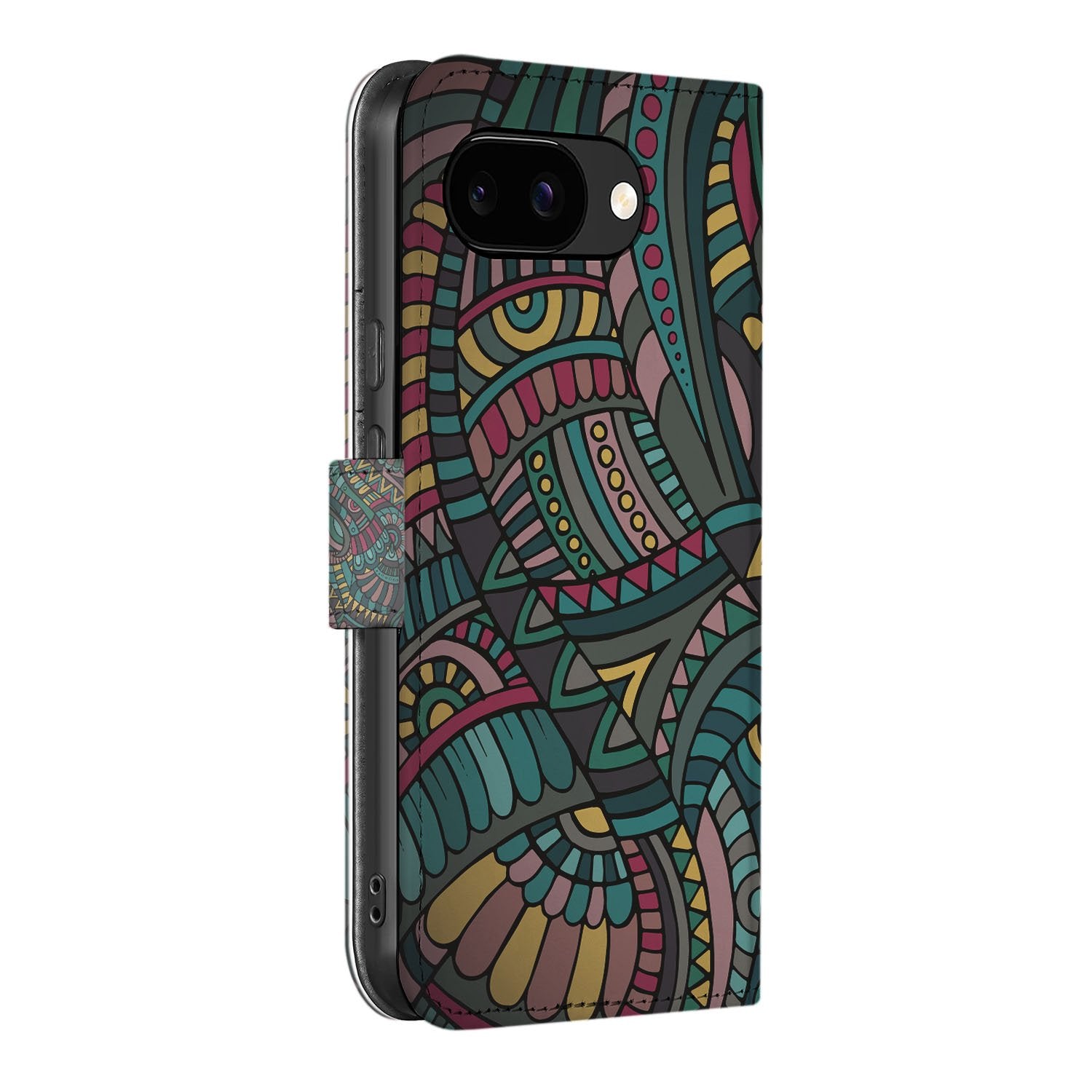 Aztec Google Pixel 9a Bookcase Hoesje kleurrijk design zijaanzicht