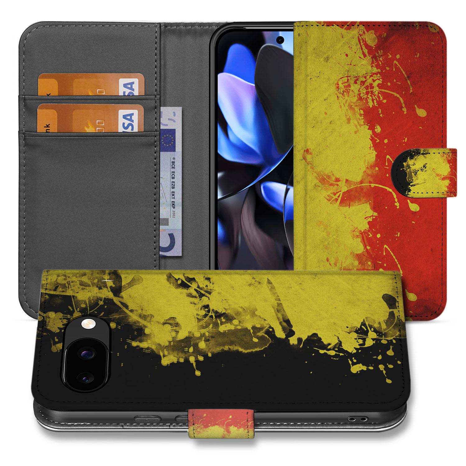 Google Pixel 9a Belgische Vlag Book Case Portemonnee Hoesje voorkant en achterzijde ontwerp