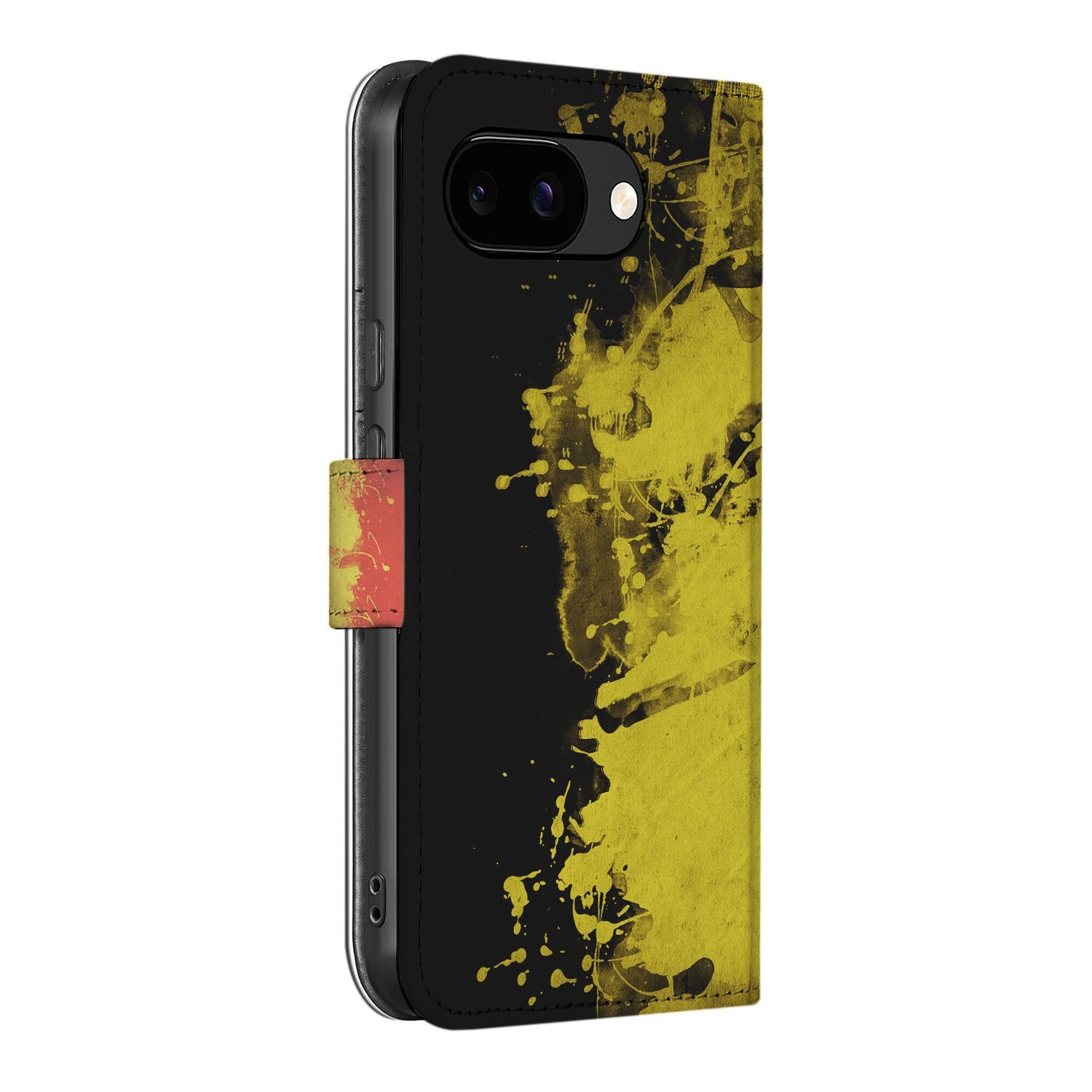 Google Pixel 9a Belgische Vlag Book Case Portemonnee Hoesje zwart geel zijkant