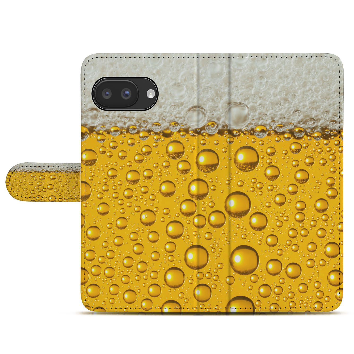 Bier Print Google Pixel 9a Book Case En Portemonnee Hoesje geel schuim ontwerp voorzijde