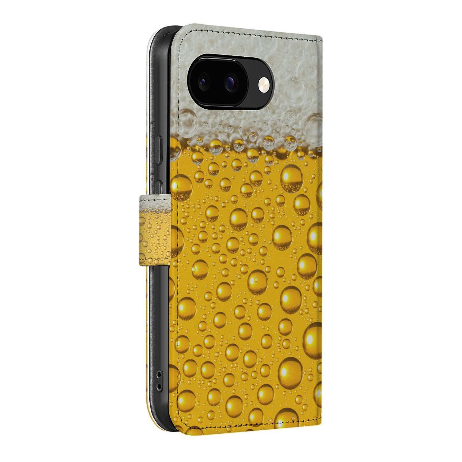 Bier Print Google Pixel 9a Book Case En Portemonnee Hoesje schuim design zijaanzicht