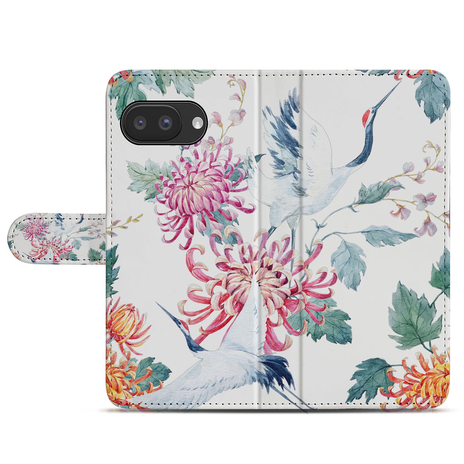 Google Pixel 9a Bird Flowers Print Bookcase Portemonnee Hoesje voorzijde