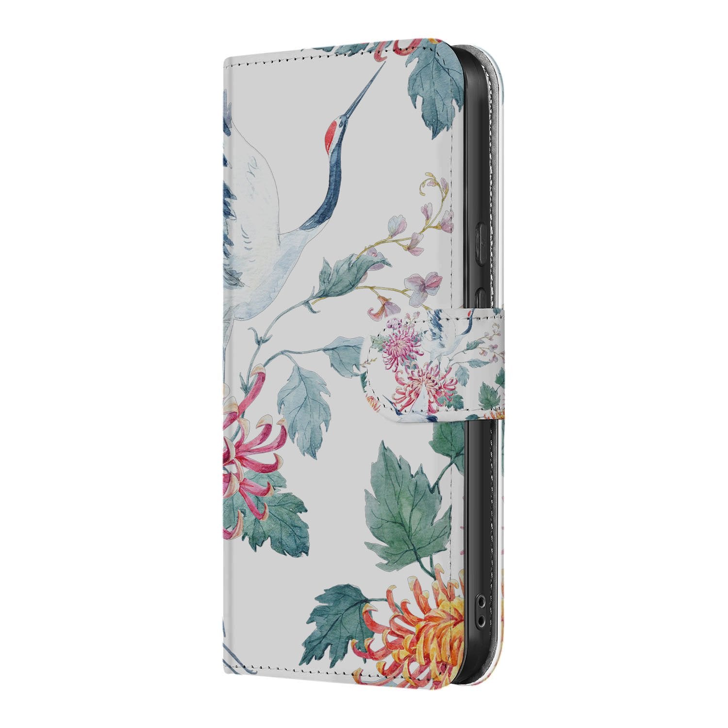 Google Pixel 9a Bird Flowers Print Bookcase Portemonnee Hoesje zijkant