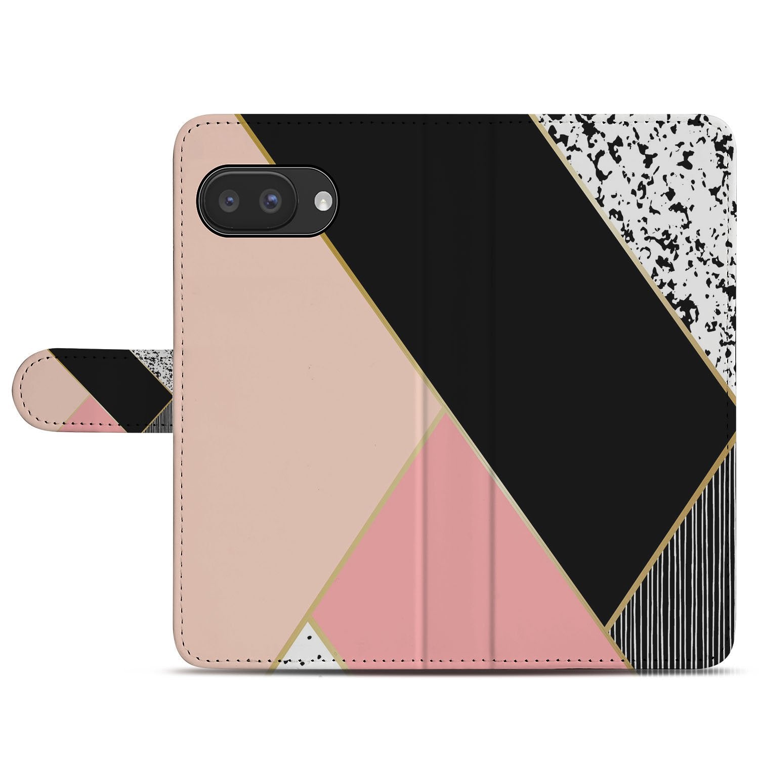 Abstracte Google Pixel 9a Portemonnee Hoesje Abstract Black Pink Shapes voorkant