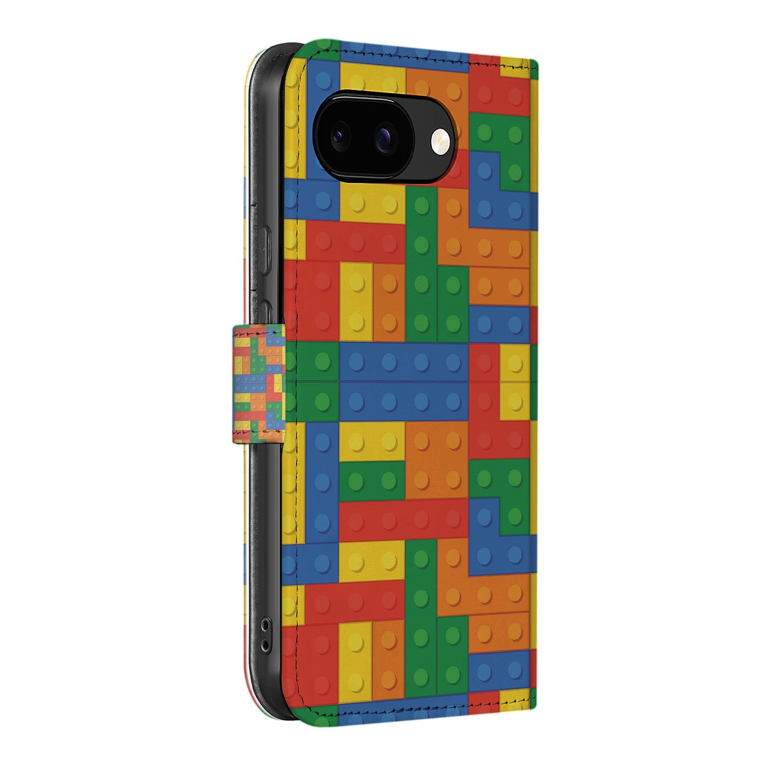 Blokken Design Google Pixel 9a Book Case & Portemonnee Hoesje kleurrijk design zijaanzicht