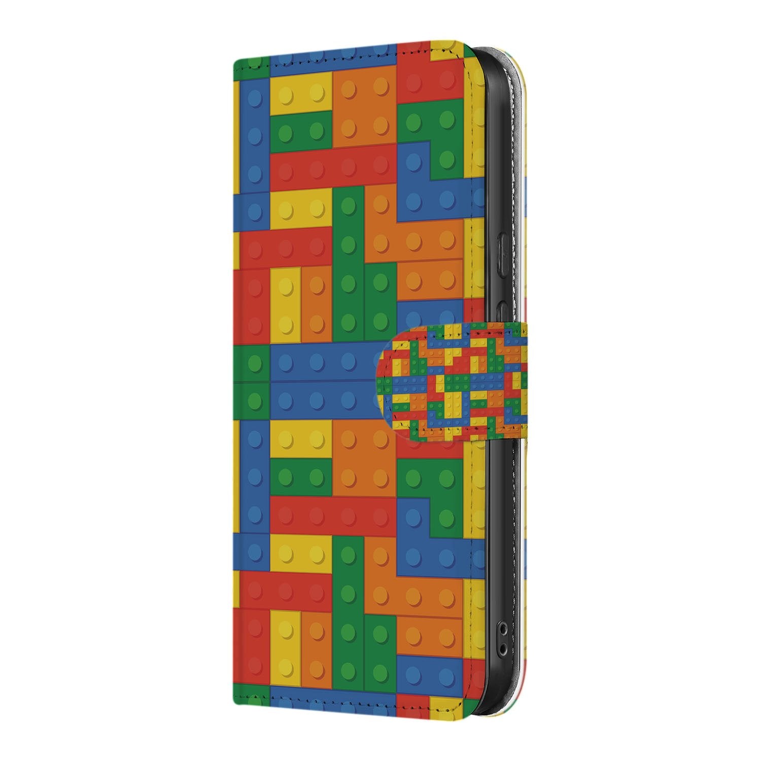 Blokken Design Google Pixel 9a Book Case & Portemonnee Hoesje kleurrijk ontwerp zijkant