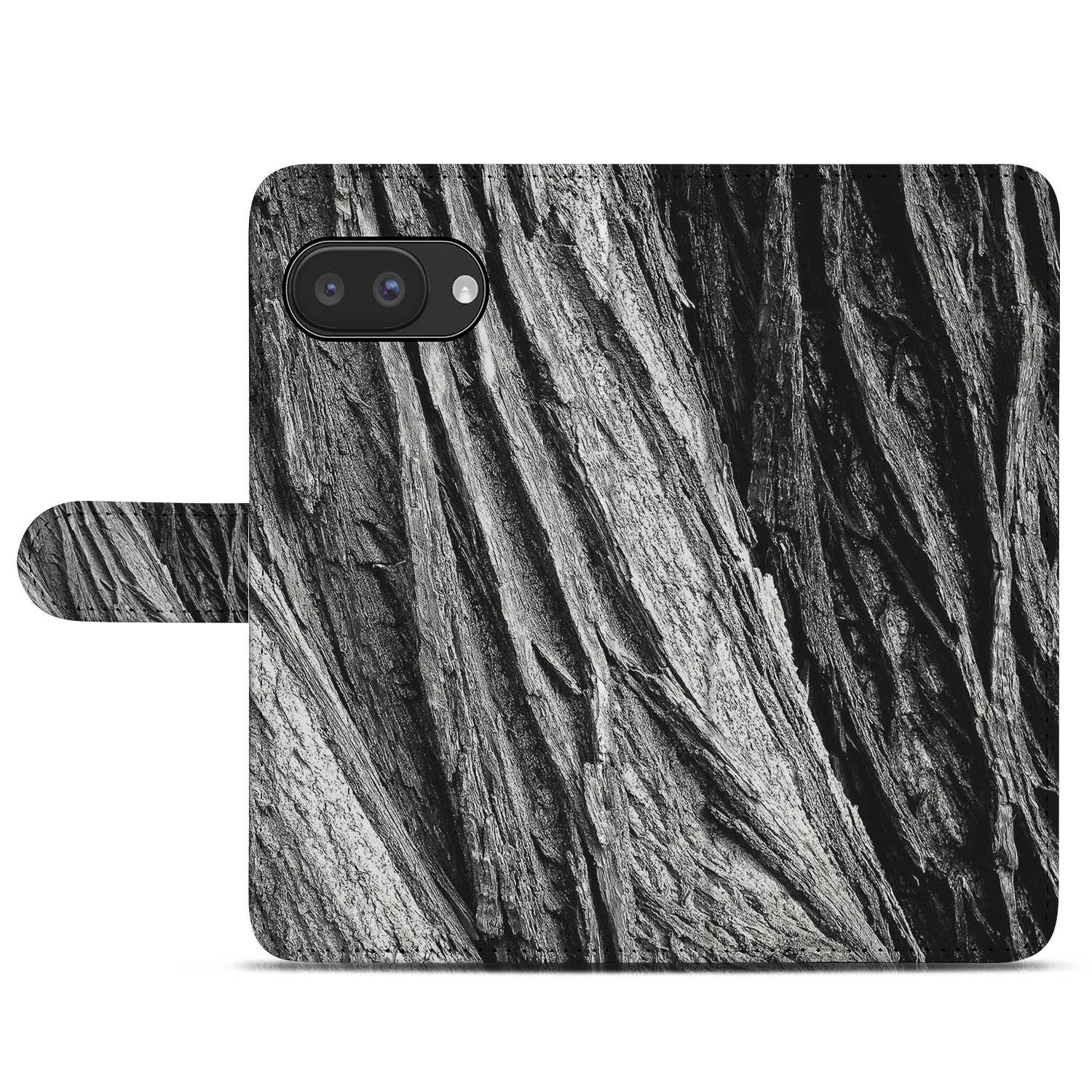 Boomschors Google Pixel 9a Book Case Portemonnee Hoesje grijs rustiek houtnerf aanzicht
