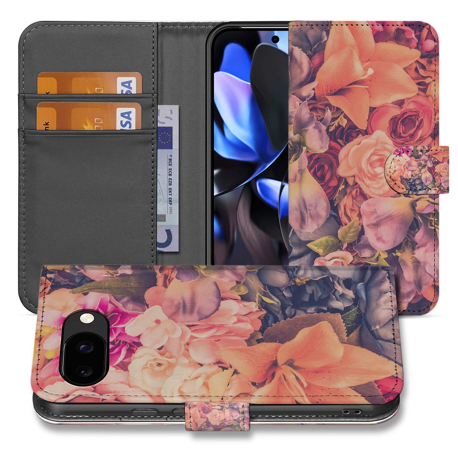 Bosje Bloemen Google Pixel 9a Book Case Portemonnee Hoesje bloemenprint voorkant en binnenkant