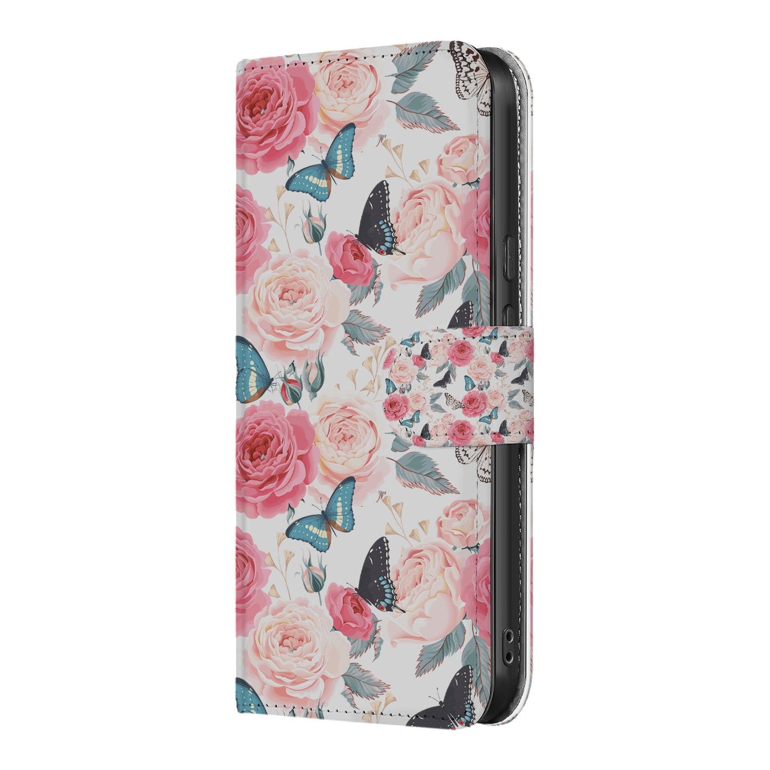 Butterfly Roses Google Pixel 9a Book Case Portemonnee Hoesje rozen vlinders aanzicht