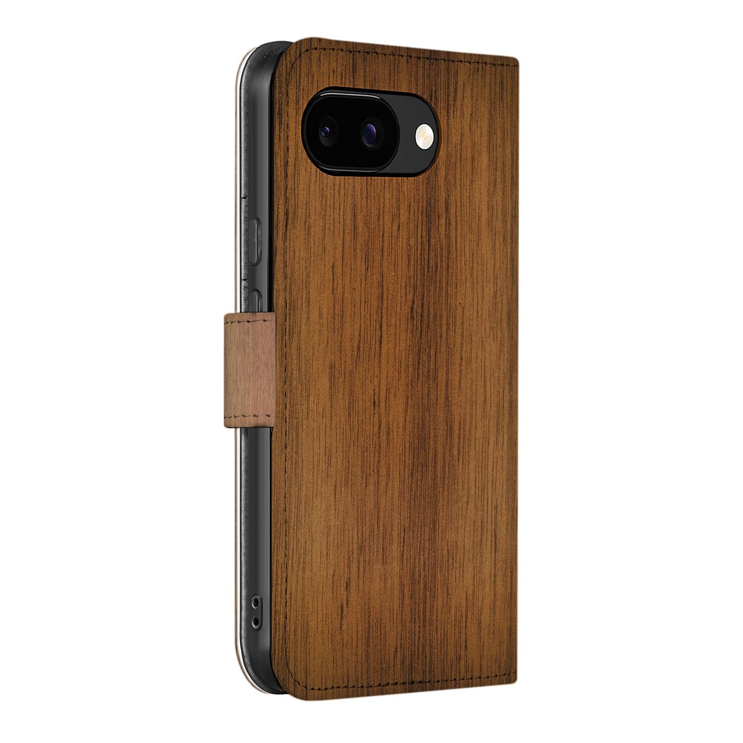 Donker Hout Google Pixel 9a Book Case En Portemonnee Hoesje donker houten design achterzijde