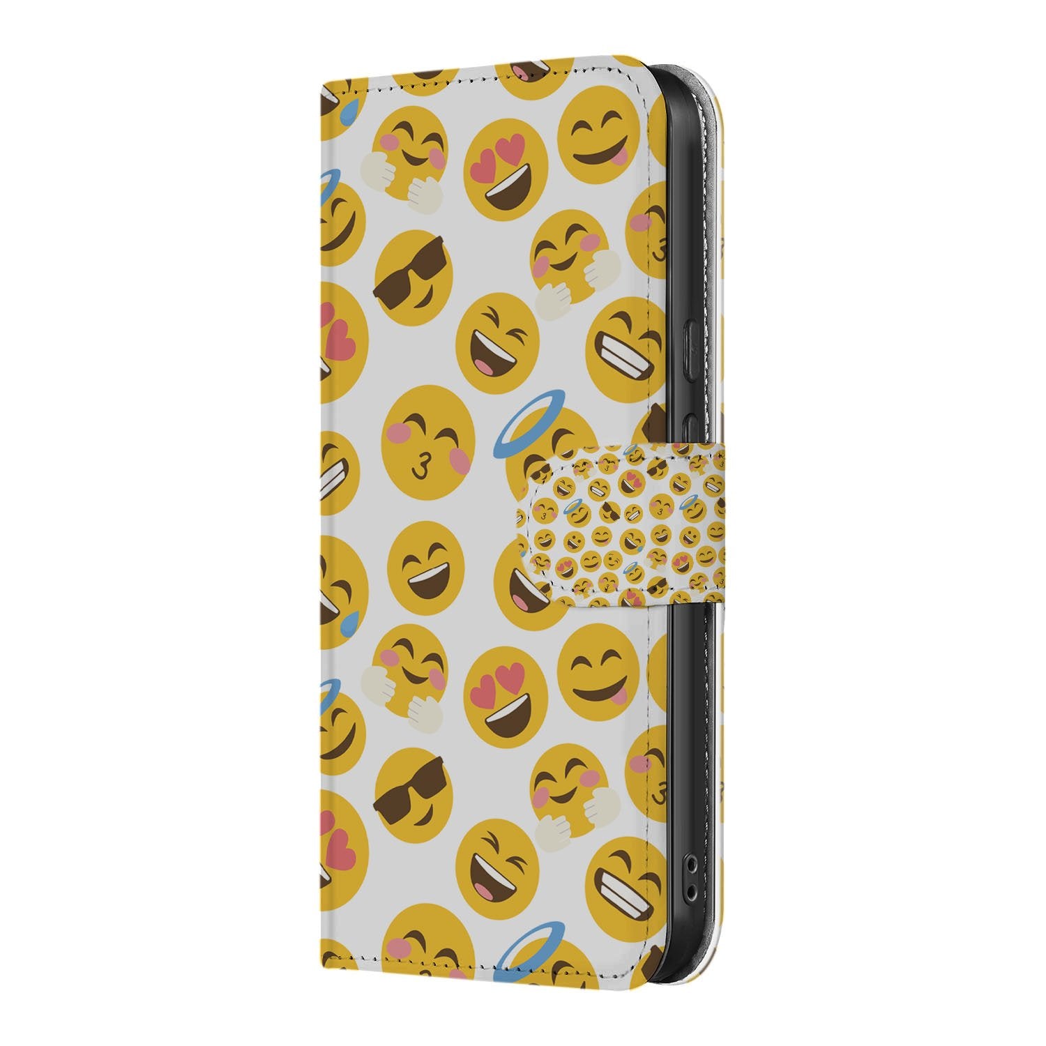 Google Pixel 9a Emoji Fiesta Book Case buitenkant design wit emoji