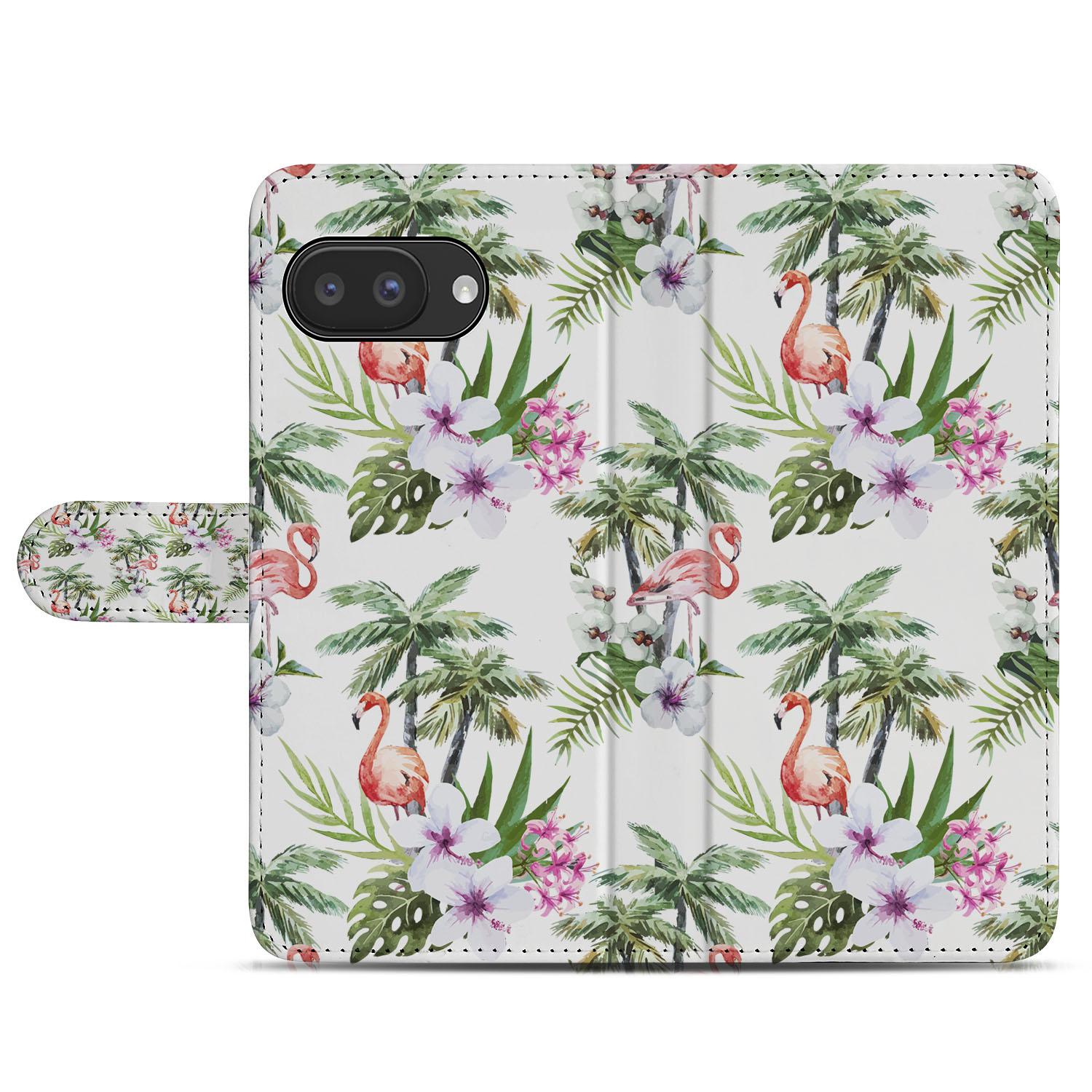 Google Pixel 9a Book Case Portemonnee Hoesje Flamingo Palms design voorkant