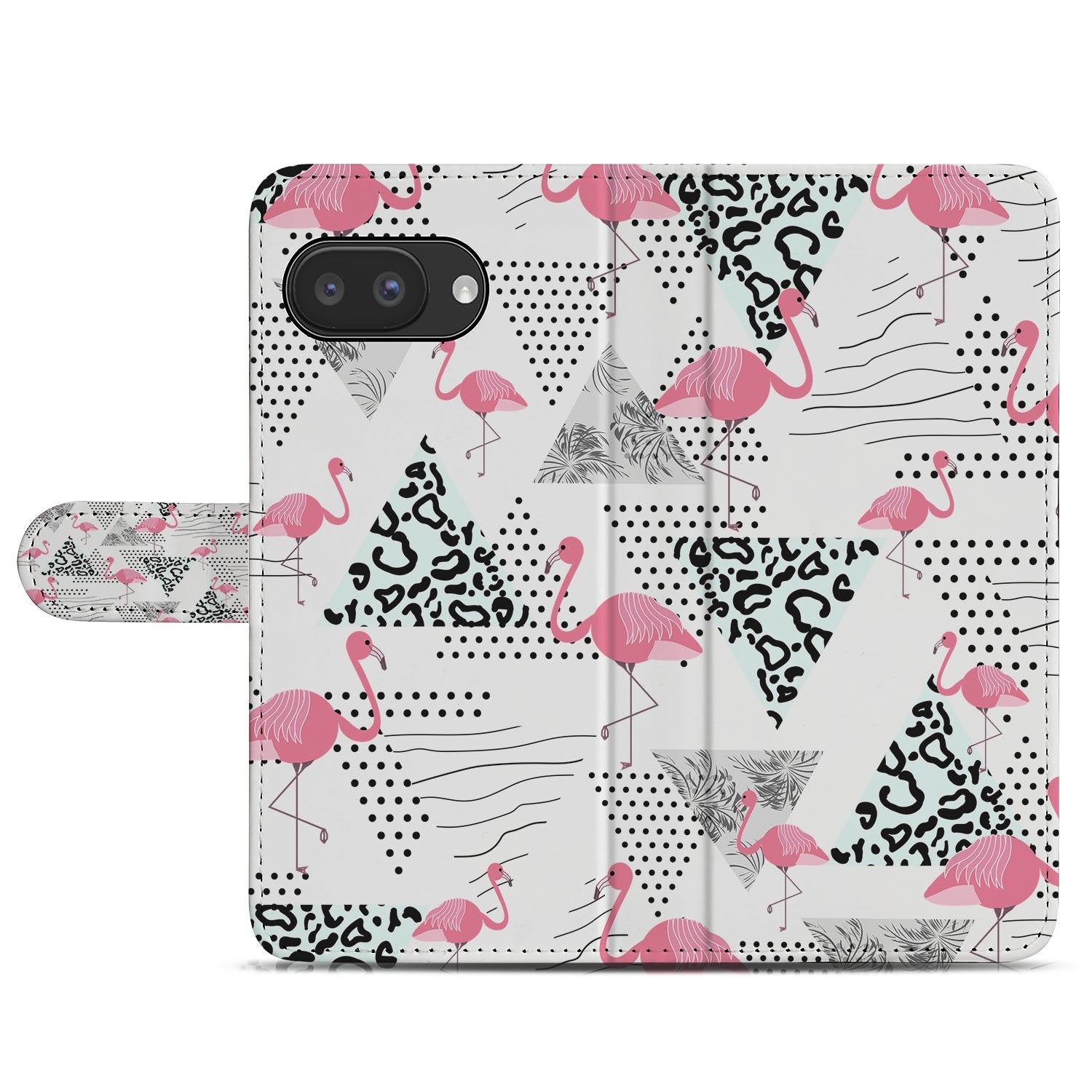 Flamingo Triangle Google Pixel 9a Book Case & Portemonnee Hoesje flamingo triangle design voorkant