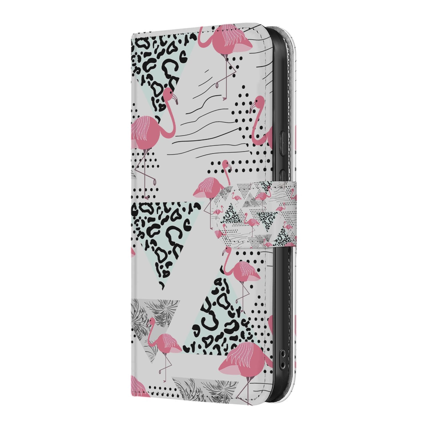 Flamingo Triangle Google Pixel 9a Book Case & Portemonnee Hoesje Flamingo Triangle design zijaanzicht