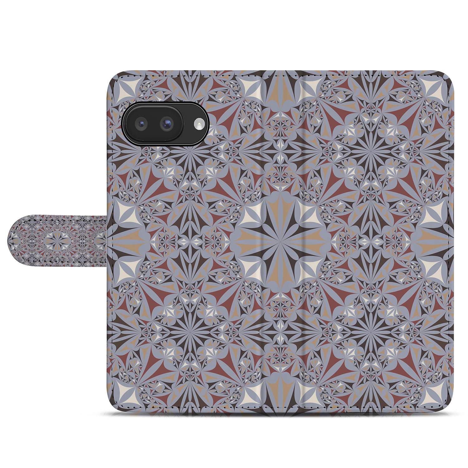 Google Pixel 9a Flower Tiles Book Case Portemonnee Hoesje bloemenpatroon aanzicht
