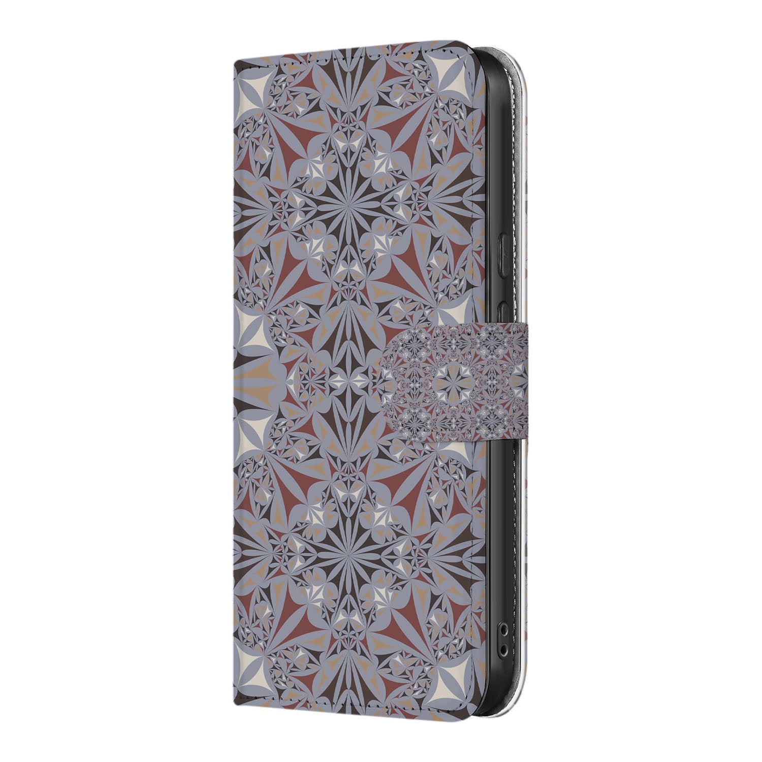 Google Pixel 9a Flower Tiles Book Case Portemonnee Hoesje Bloemenpatroon Zijkant