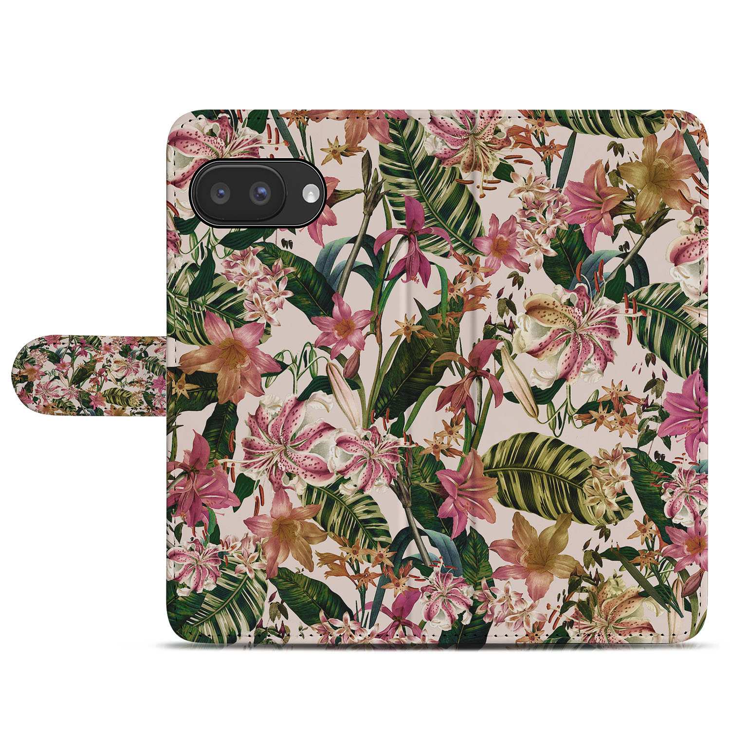 Flowers Google Pixel 9a Book Case En Portemonnee Hoesje Paars-Wit Bloemen Design voorkant