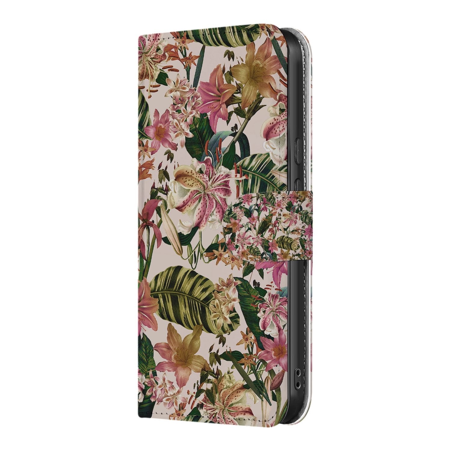 Flowers Google Pixel 9a Book Case En Portemonnee Hoesje Paars-Wit Bloemen Design voorkant