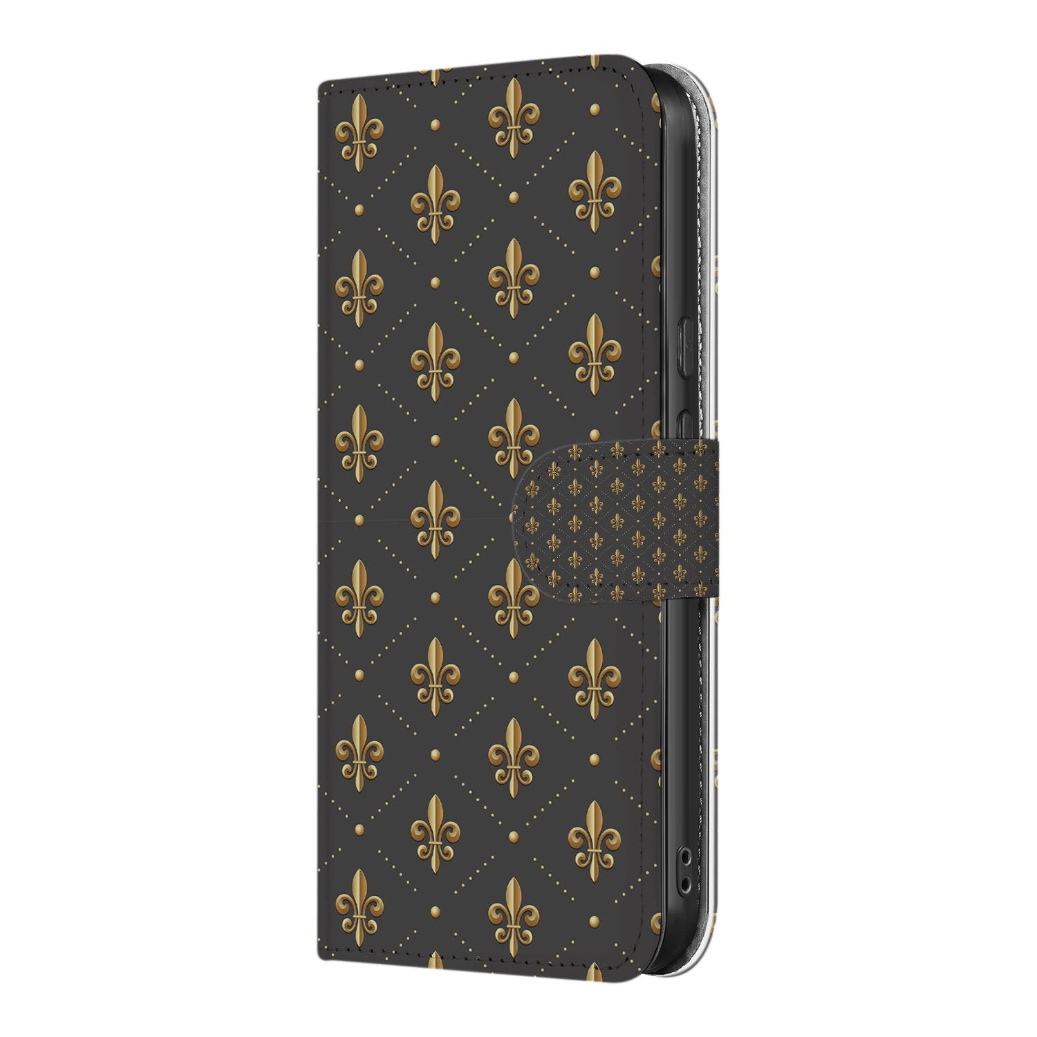 Franse Lelie Google Pixel 9a Book Case & Portemonnee Hoesje donkerbruin design aanzicht