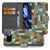 Google Pixel 9a Bookcase Hoesje Funky Retro geometrisch patroon aanzicht