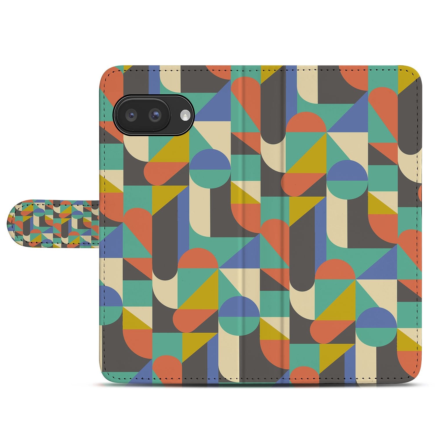 Google Pixel 9a Bookcase Hoesje Funky Retro geometrisch design aanzicht