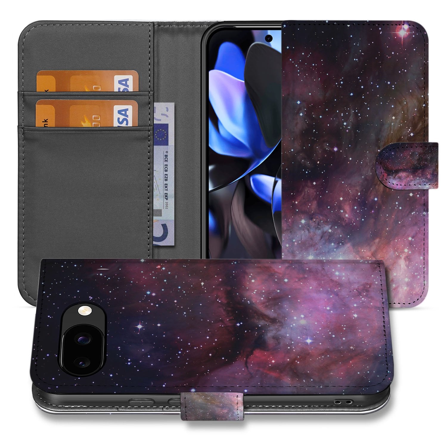 Heelal Design Google Pixel 9a Book Case Portemonnee Hoesje voorkant achterkant galaxy patroon
