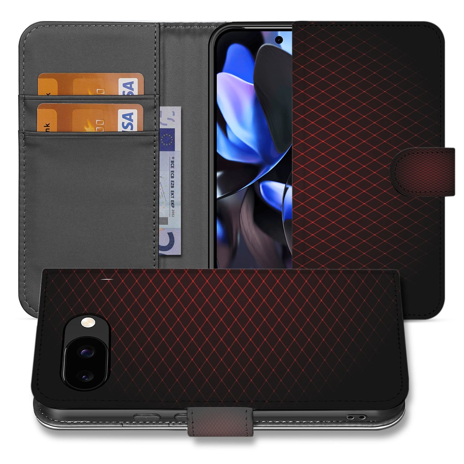 Geruit Rood Google Pixel 9a Book Case Portemonnee Hoesje vooraanzicht design