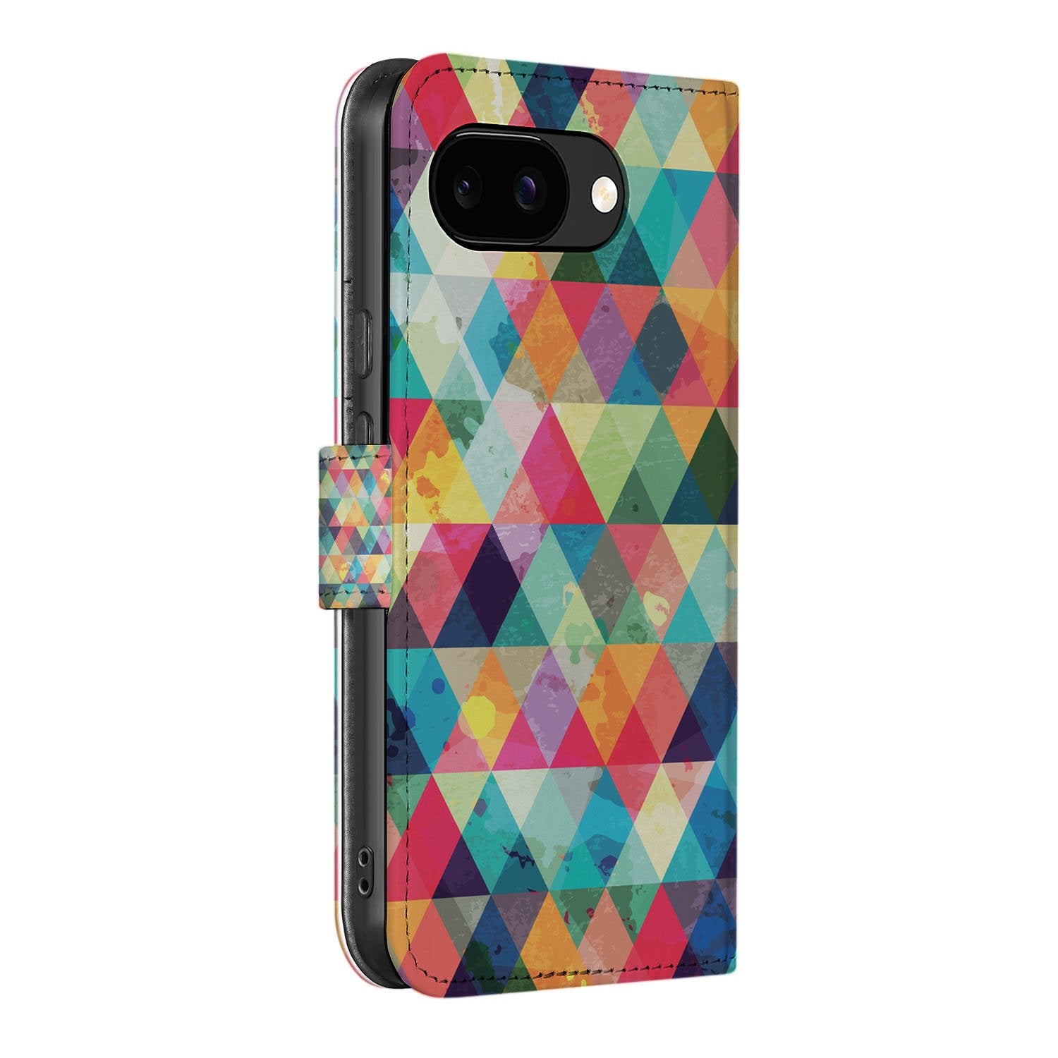 Geruit Google Pixel 9a Book Case Hoesje geometrisch patroon zijaanzicht