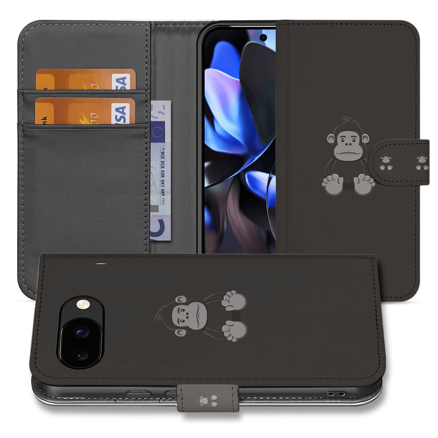 Gorilla Bruin Google Pixel 9a Portemonnee Hoesje Book Case voorzijde