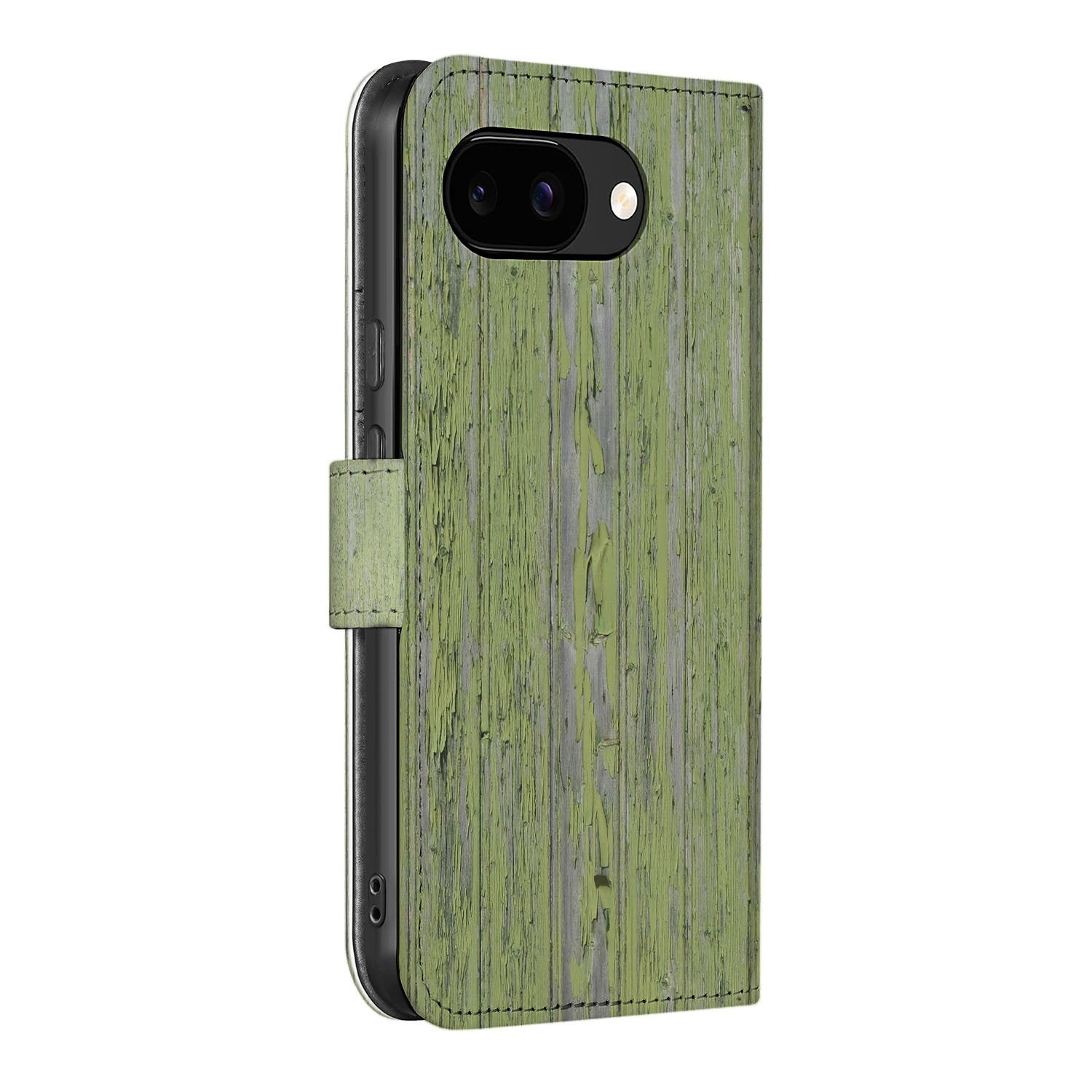 Groen Houtnerf Google Pixel 9a Book Case Portemonnee Hoesje zijaanzicht