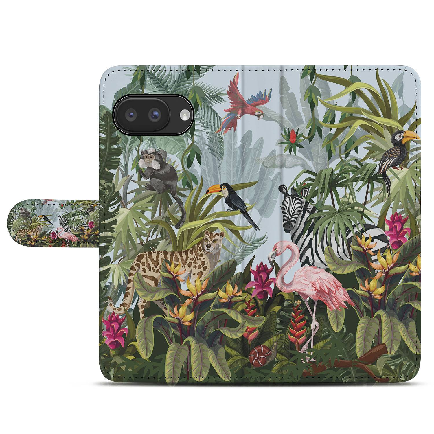 Google Pixel 9a Book Case & Portemonnee Hoesje Jungle Design jungle ontwerp voorkant