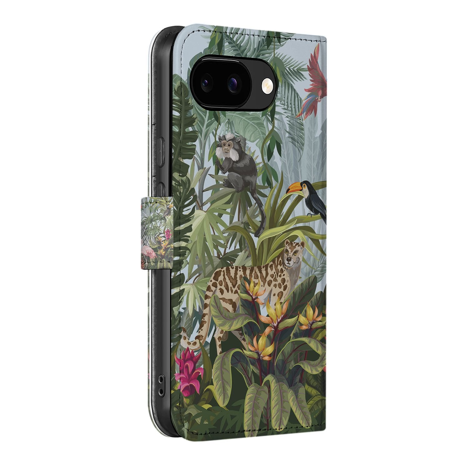 Google Pixel 9a Book Case Portemonnee Hoesje Jungle Design zijaanzicht