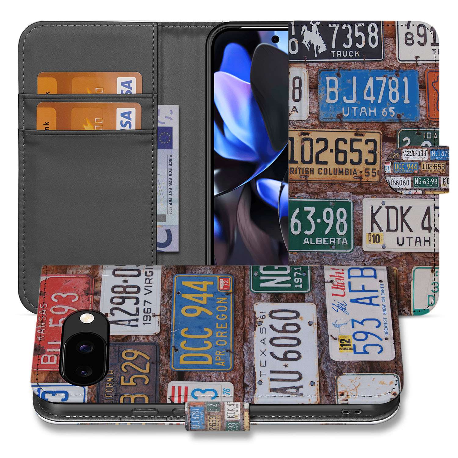 Kentekenplaten Google Pixel 9a Book Case & Portemonnee Hoesje collage vooraan