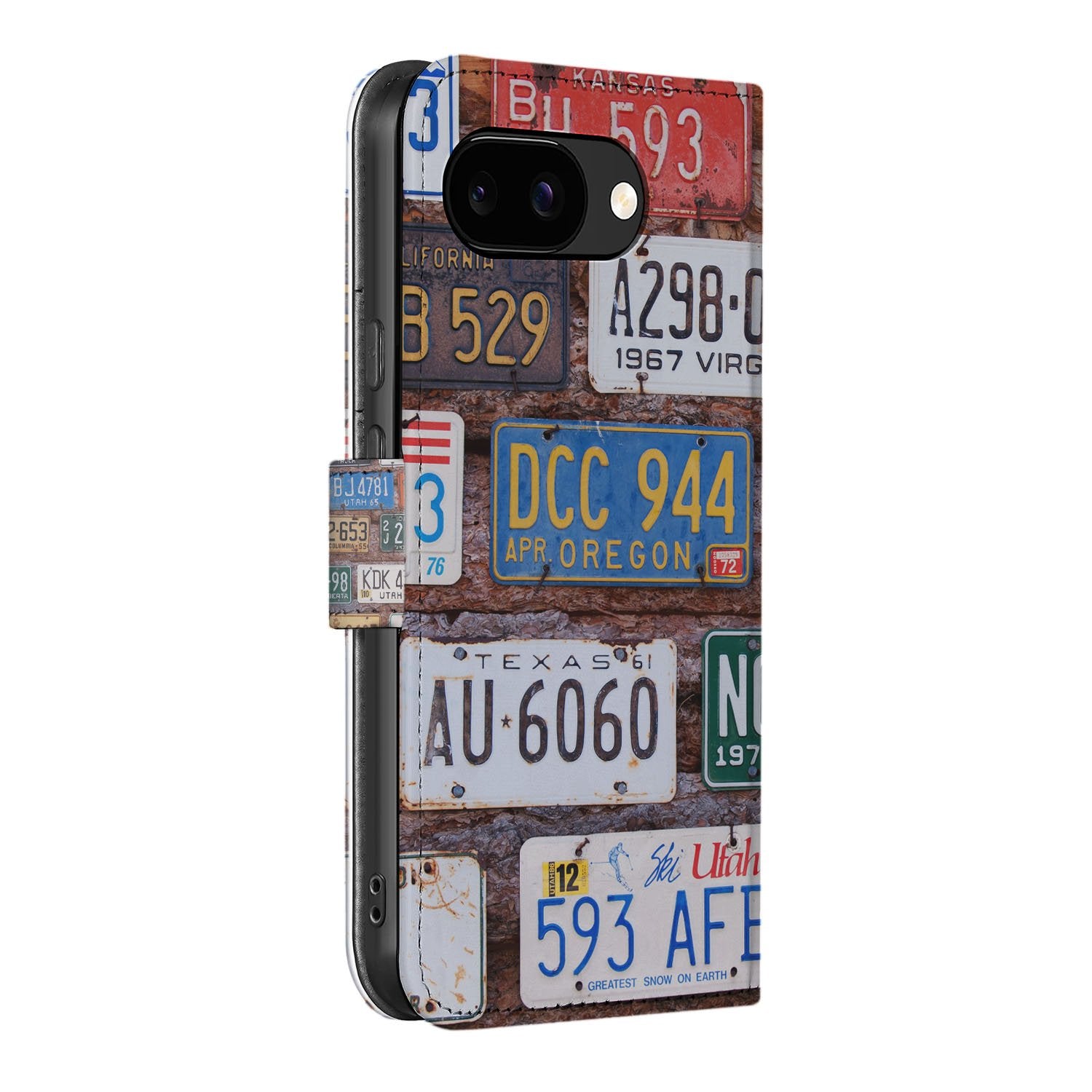Google Pixel 9a Kentekenplaten Book Case & Portemonnee Hoesje zijaanzicht