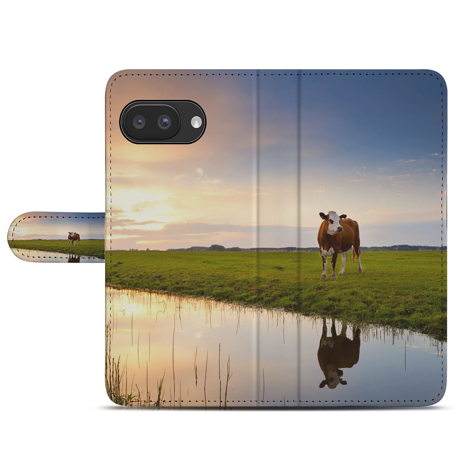 Google Pixel 9a Book Case Portemonnee Hoesje Koeienprint Zwart-Wit voorkant