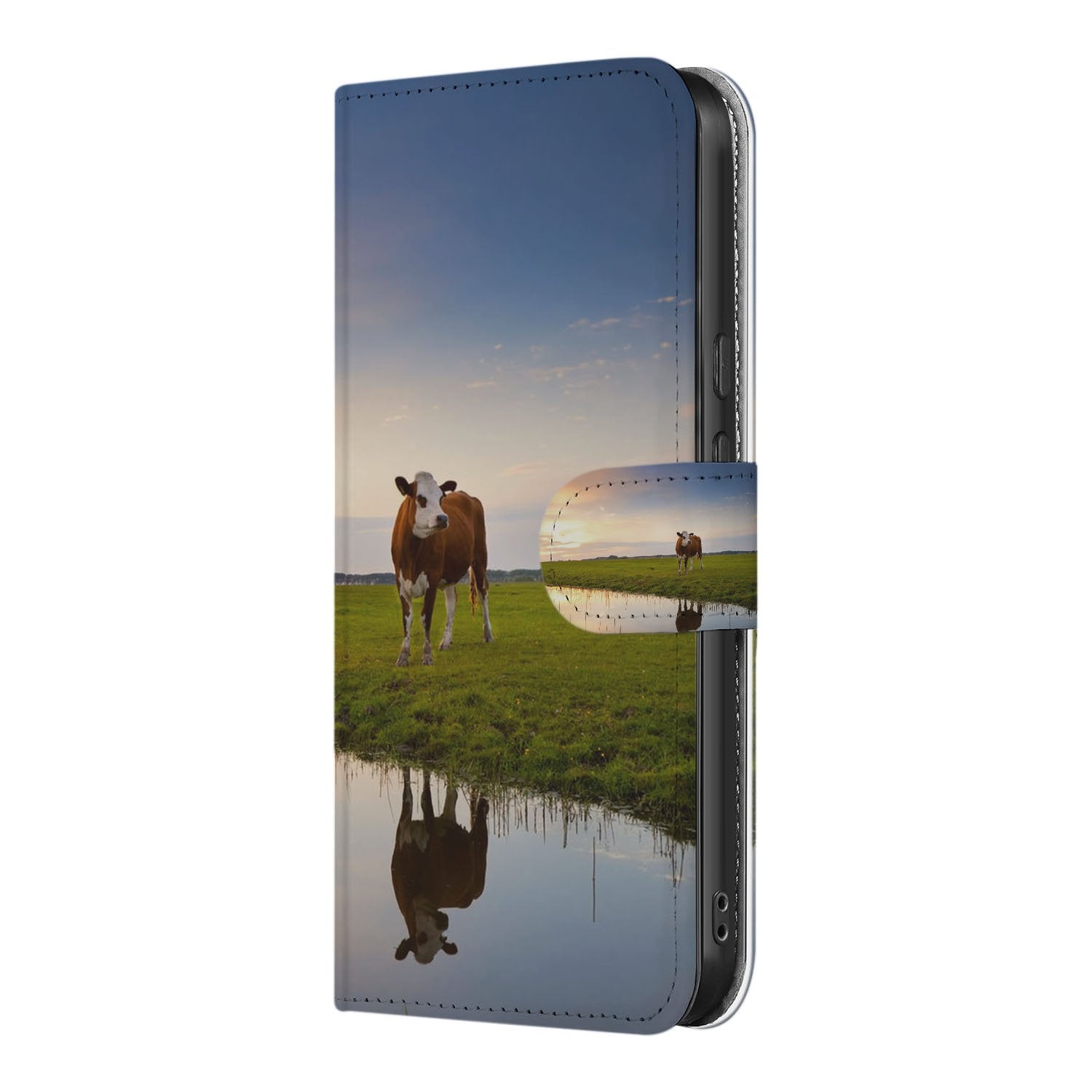 Book Case Portemonnee Hoesje Google Pixel 9a Koeienprint Zwart-Wit voorkant koeienlandschap