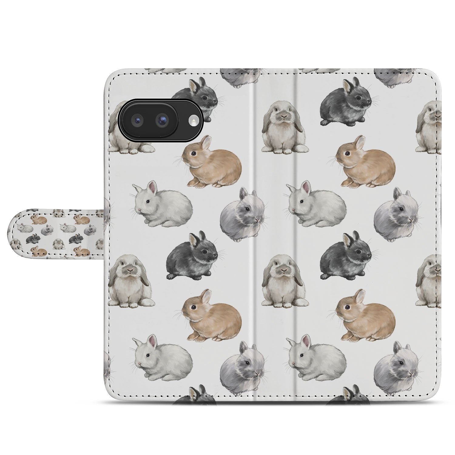 Konijntjes Google Pixel 9a Portemonnee Hoesje konijntjesprint design vooraanzicht