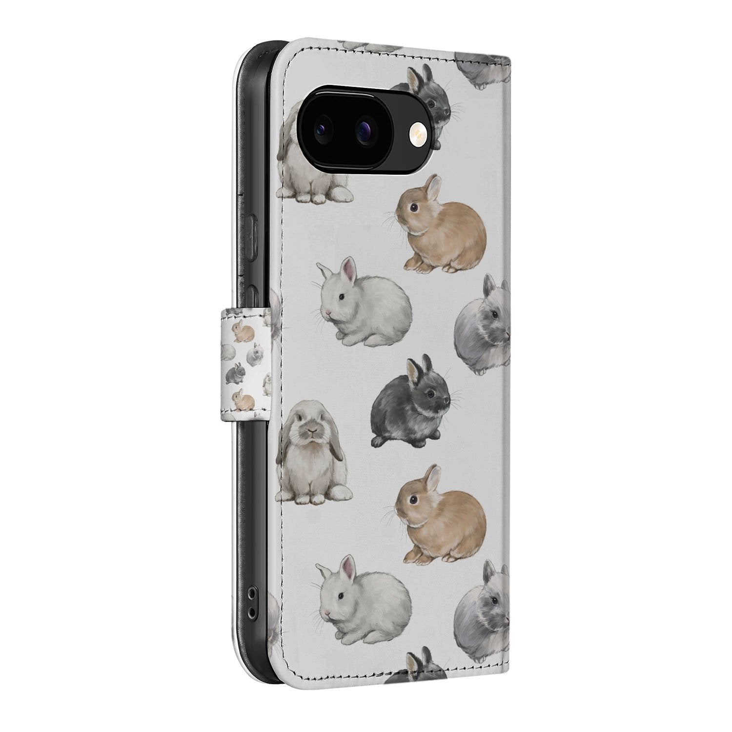 Konijntjes Google Pixel 9a Portemonnee Hoesje konijntjesprint zijaanzicht